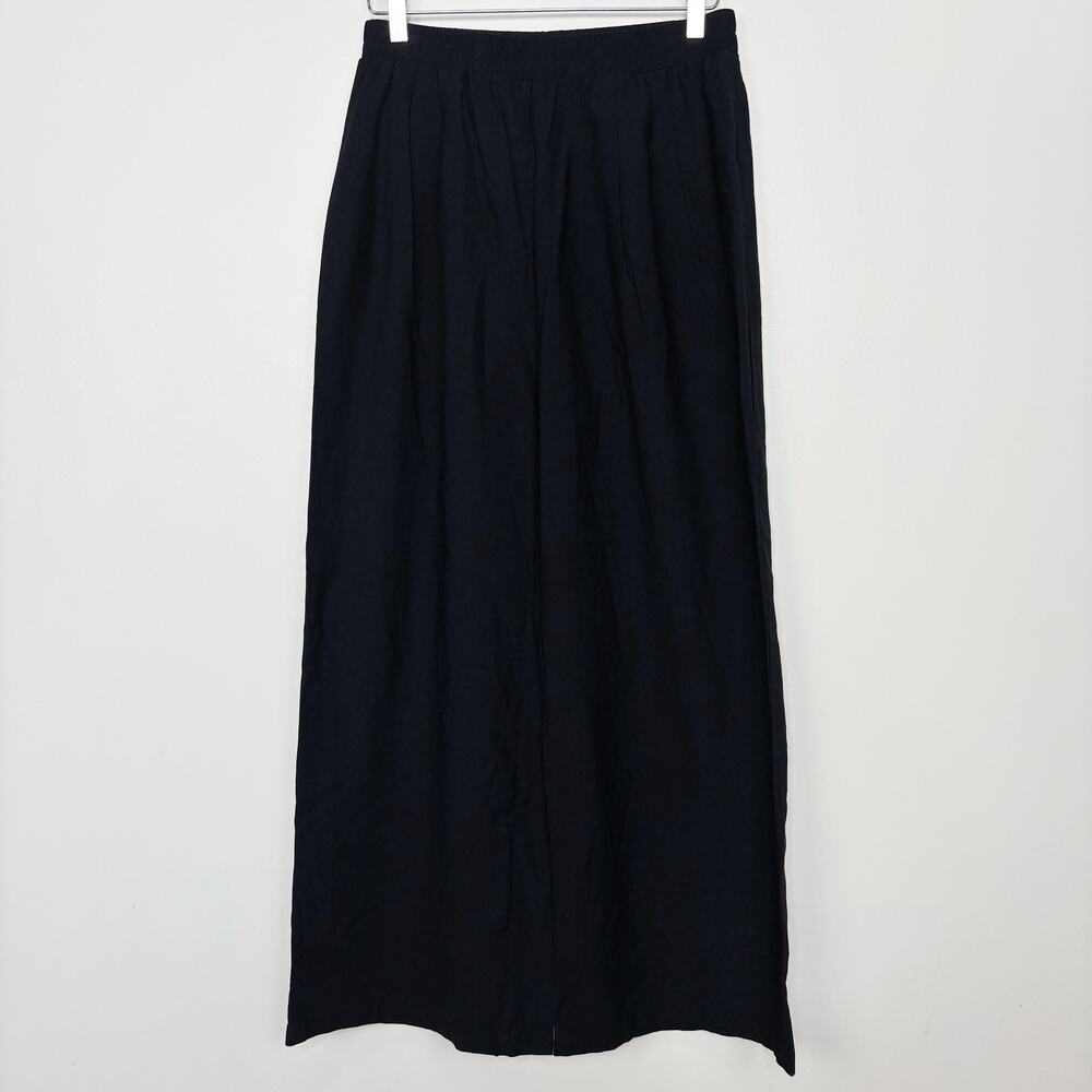 Cider Linen Blend Wide Leg Pull On Black Trouser Pants L